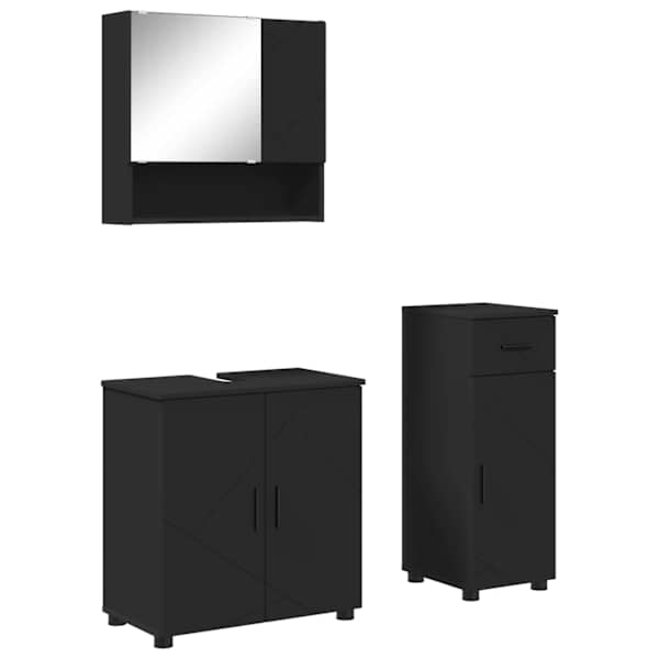 Vannitoa mööbleset 3 tk Must 61 × 35 × 64 cm Tehispuit, Metall