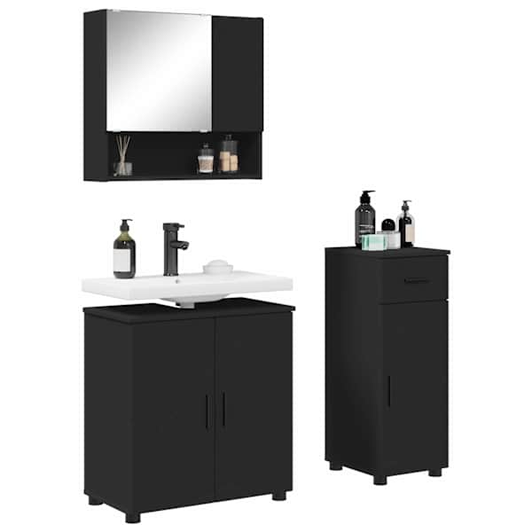 Vannitoa mööbleset 3 tk Must 61 × 35 × 64 cm Tehispuit, Metall
