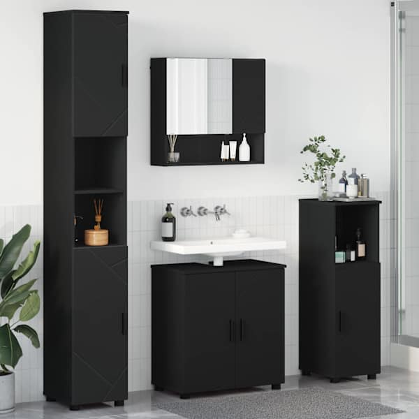 Vannitoa mööbleset 4 tk Must 61 × 35 × 64 cm Tehispuit, Metall