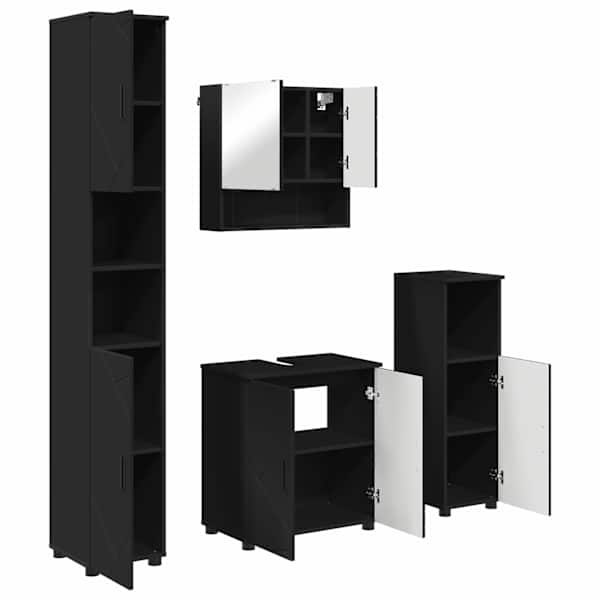 Vannitoa mööbleset 4 tk Must 61 × 35 × 64 cm Tehispuit, Metall