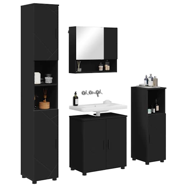 Vannitoa mööbleset 4 tk Must 61 × 35 × 64 cm Tehispuit, Metall
