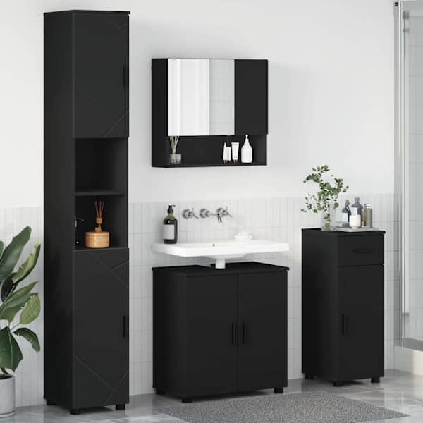 Vannitoa mööbleset 4 tk Must 61 × 35 × 64 cm Tehispuit, Metall