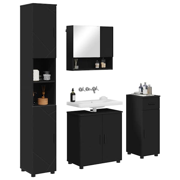Vannitoa mööbleset 4 tk Must 61 × 35 × 64 cm Tehispuit, Metall