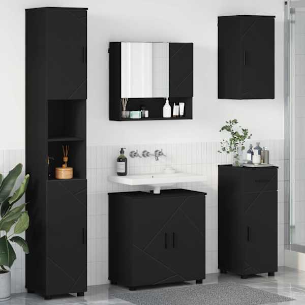 Vannitoa mööbleset 5 tk Must 61 × 35 × 64 cm Tehispuit, Metall