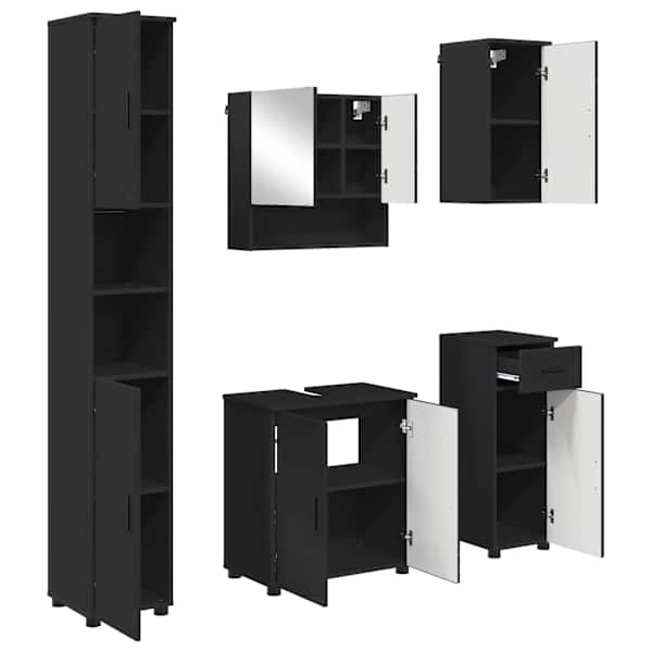 Vannitoa mööbleset 5 tk Must 61 × 35 × 64 cm Tehispuit, Metall