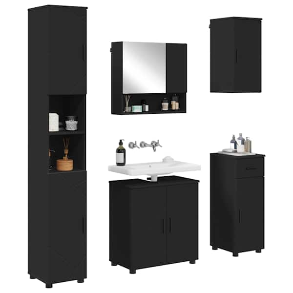Vannitoa mööbleset 5 tk Must 61 × 35 × 64 cm Tehispuit, Metall