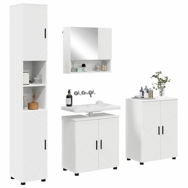Vannitoa mööbleset 4 tk Valge 61 × 35 × 64 cm Tehispuit, Metall