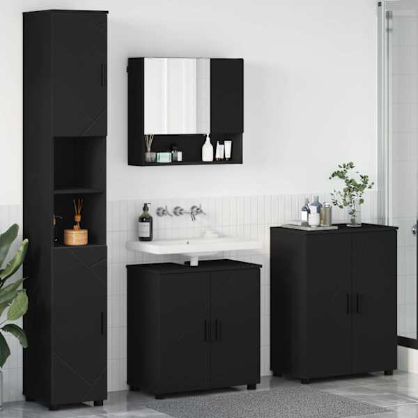 Vannitoa mööbleset 4 tk Must 61 × 35 × 64 cm Tehispuit, Metall