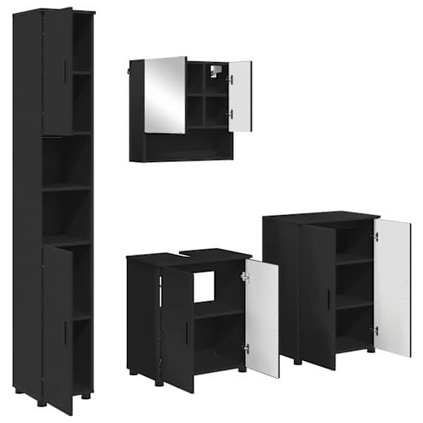 Vannitoa mööbleset 4 tk Must 61 × 35 × 64 cm Tehispuit, Metall