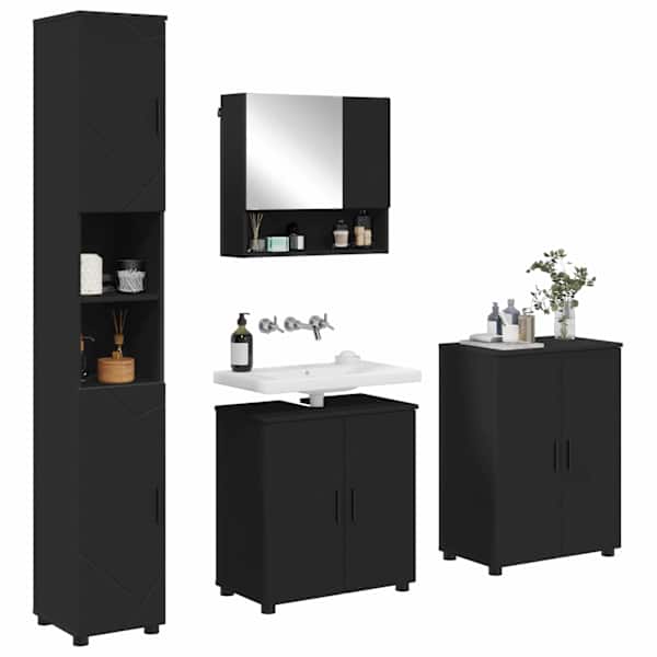 Vannitoa mööbleset 4 tk Must 61 × 35 × 64 cm Tehispuit, Metall