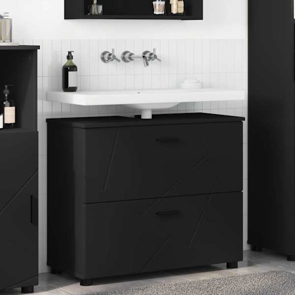 Vannitoa kapp uksega Must 76,5 × 35 × 64 cm Tehispuit & Metall