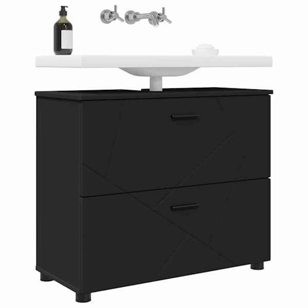 Vannitoa kapp uksega Must 76,5 × 35 × 64 cm Tehispuit & Metall