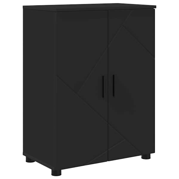 Vannitoa kapp uksega Must 60 × 35 × 80 cm Tehispuit & Metall