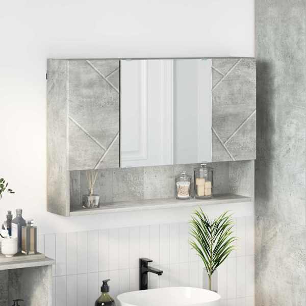 Peeglikapp ladustamisega Betoonhall 80 × 17 × 55 cm Tehispuit