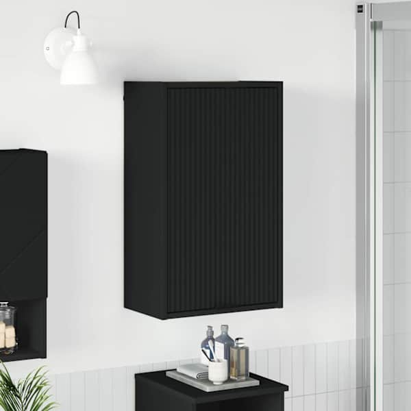Vannitoa kapp uksega Must 39 × 23,5 × 65 cm Tehispuit & Metall
