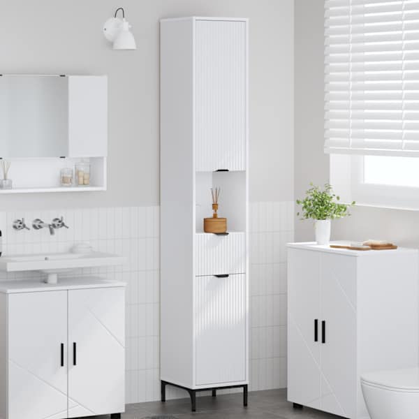 Vannitoa kapp Valge 31,5 × 33 × 190 cm Tehispuit, Metall