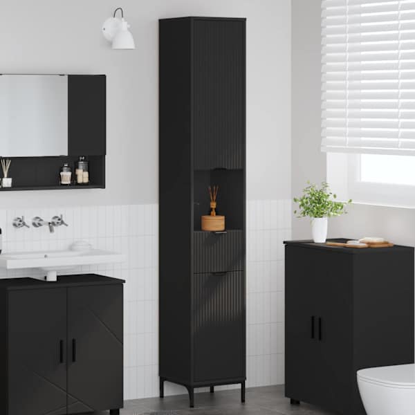 Vannitoa kapp Must 31,5 × 33 × 190 cm Tehispuit, Metall