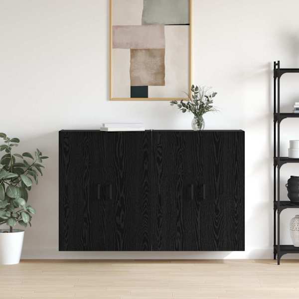 Seinale kinnitatav kapp 2 tk Must tamm 69,5 × 34 × 90 cm