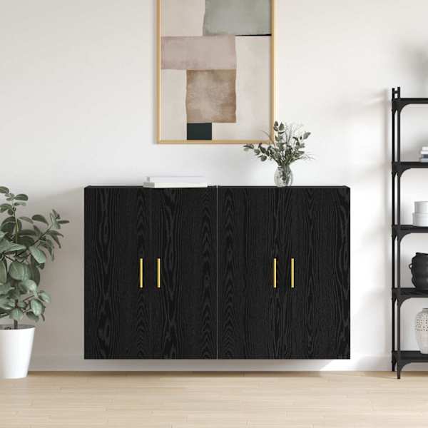 Seinale kinnitatav kapp 2 tk Must tamm 69,5 × 34 × 90 cm