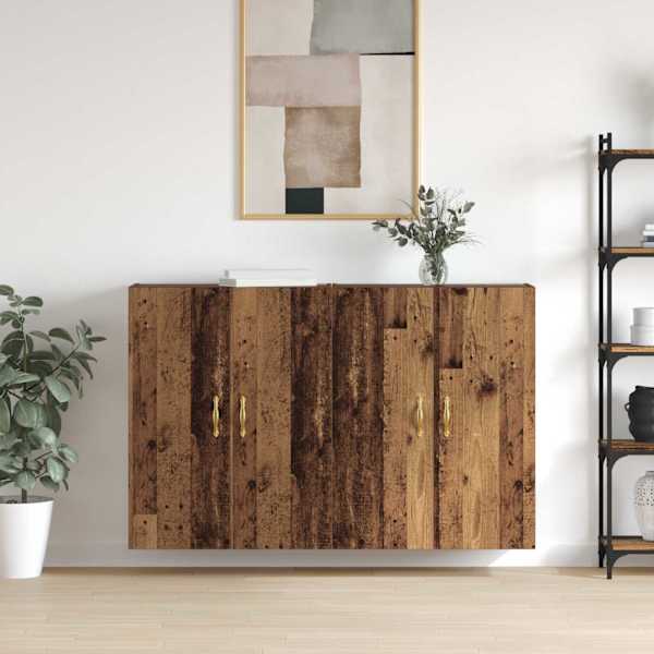 Seinale kinnitatav kapp 2 tk Vana puit 69,5 × 34 × 90 cm