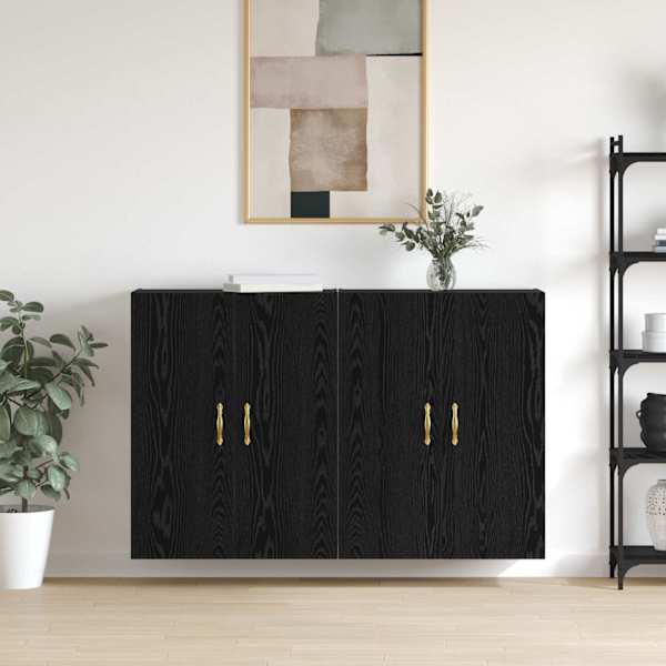 Seinale kinnitatav kapp 2 tk Must tamm 69,5 × 34 × 90 cm
