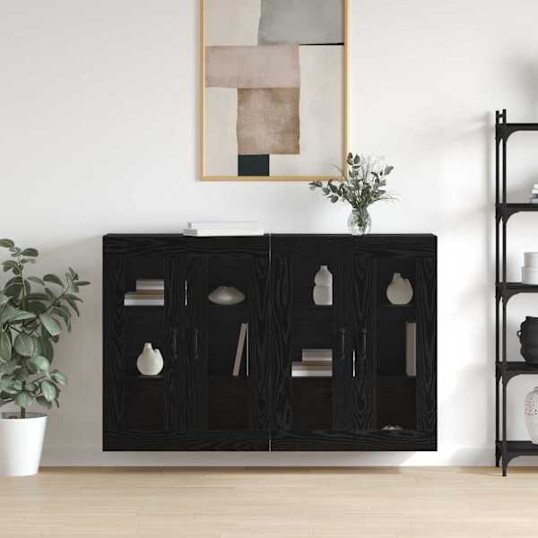 Seinale kinnitatud kapid 2 tk Must tamm 69,5 × 34 × 90 cm