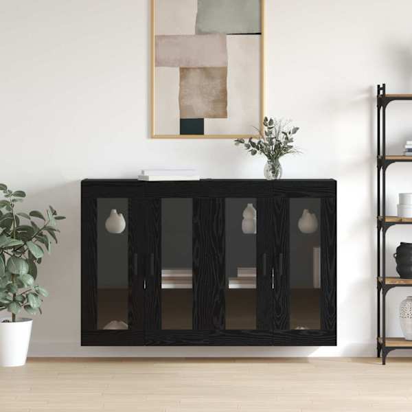 Seinale kinnitatud kapid 2 tk Must tamm 69,5 × 34 × 90 cm
