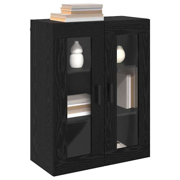 Seinale kinnitatud kapid 2 tk Must tamm 69,5 × 34 × 90 cm
