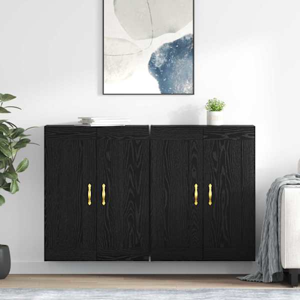 Seinale kinnitatav kapp 2 tk Must tamm 69,5 × 34 × 90 cm