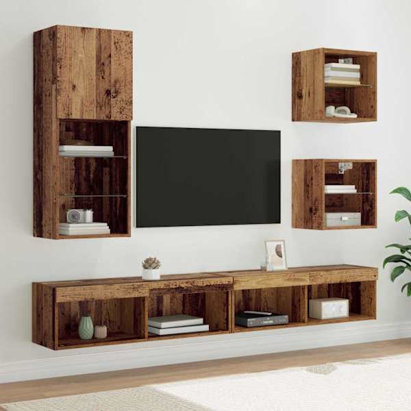 TV seinakapid koos LED-iga 5 tk Vana puit 100 × 30 × 30 cm