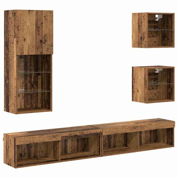 TV seinakapid koos LED-iga 5 tk Vana puit 100 × 30 × 30 cm