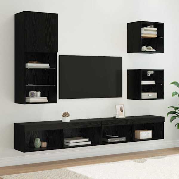 TV seinakapid koos LED-iga 5 tk Must tamm 100 × 30 × 30 cm