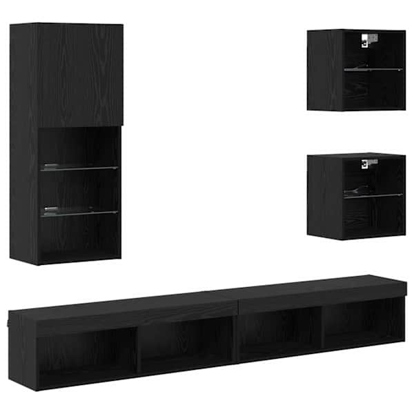 TV seinakapid koos LED-iga 5 tk Must tamm 100 × 30 × 30 cm