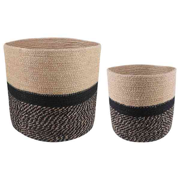Lillepott 28 × 28 cm, 100% tossa džuut – naturaalne ja must – 2 tk
