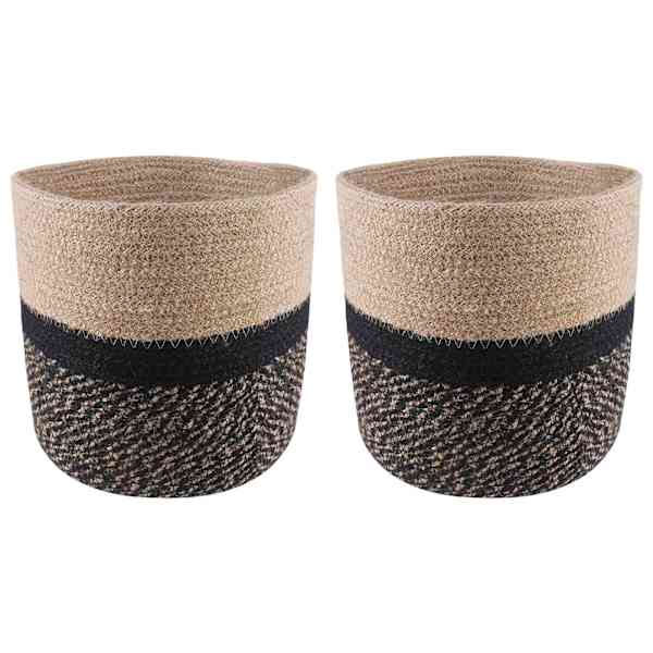 Lillepott 21 × 21 cm, 100% tossa džuut – naturaalne ja must – 2 tk