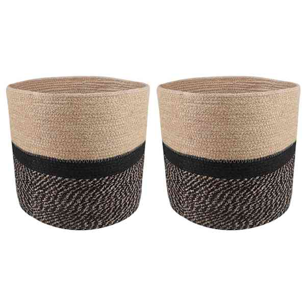 Lillepott 28 × 28 cm, 100% tossa džuut – naturaalne ja must – 2 tk