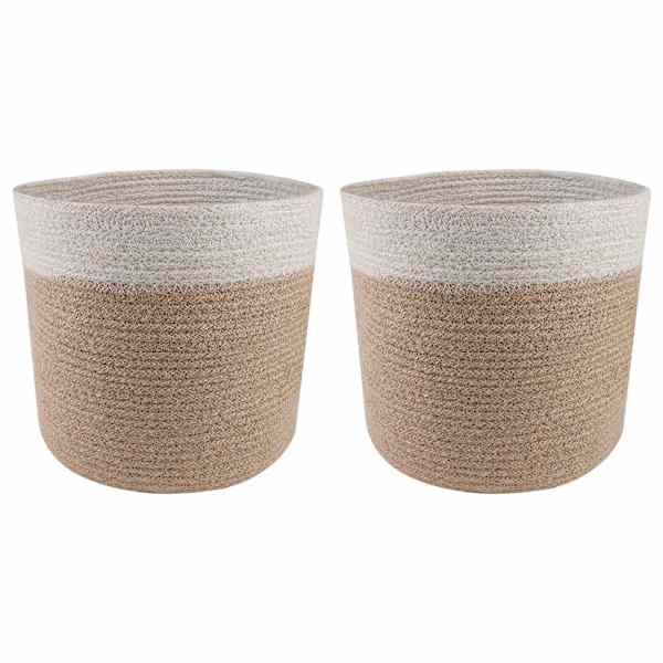 Lillepott 21 × 21 cm, 100% tossa džuut – naturaalne ja valge – 2 tk