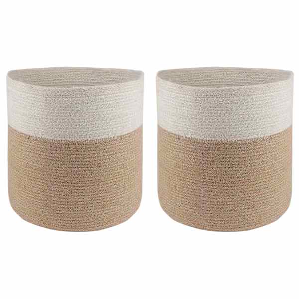 Lillepott 28 × 28 cm, 100% tossa džuut – naturaalne ja valge – 2 tk