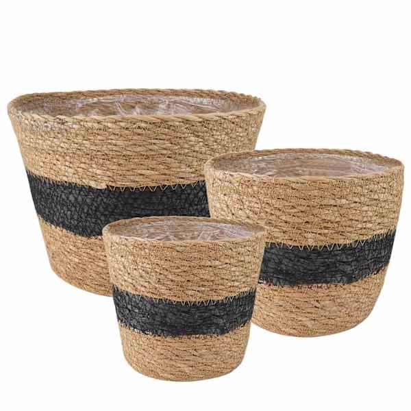 Lillepott 26 × 19 cm, 100% mererohi – naturaalne ja must – 3 tk