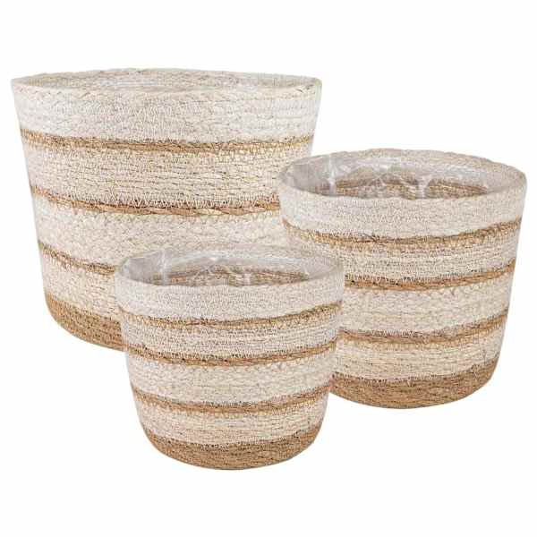 Lillepott 26 × 19 cm, 100% mererohi – naturaalne, valge ja beež – 3 tk
