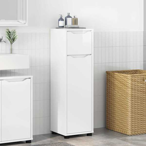 Vannitoa kapp Kergelt läikiv valge 30,5 × 30 × 101 cm Tehispuit