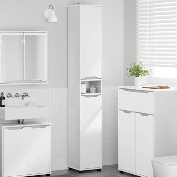 Vannitoa kapp Kergelt läikiv valge 30,5 × 30 × 195 cm Tehispuit