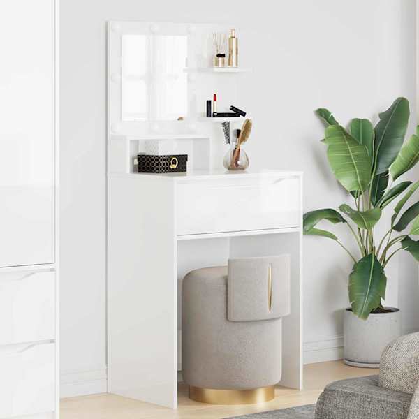 Magamistoa meikimislaudade Kõrgläikega valge 60 × 39,5 × 135 cm