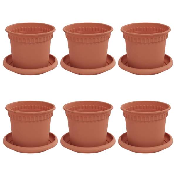 Lillepott Ø 12,5 × 10 cm, plastmass – telliskivipunane – 6 tk