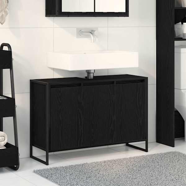 Vannitoa kapp Must tamm 90 × 30 × 60 cm Tehispuit