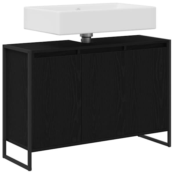 Vannitoa kapp Must tamm 90 × 30 × 60 cm Tehispuit