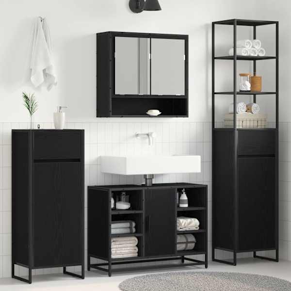 Vannitoa kapp Must tamm 40 × 30 × 100 cm Tehispuit