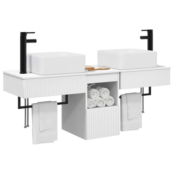 Vannitoa kapikomplekt 3 tk Valge 136 × 35 × 80 cm Tehispuit
