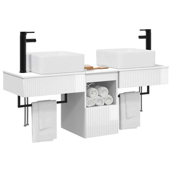 Vannitoa kapikomplekt 3 tk Kõrgläikega valge 136 × 35 × 80 cm