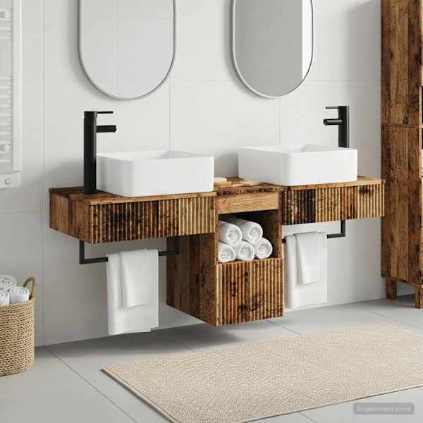 Vannitoa kapikomplekt 3 tk Vana puit 136 × 35 × 80 cm Tehispuit